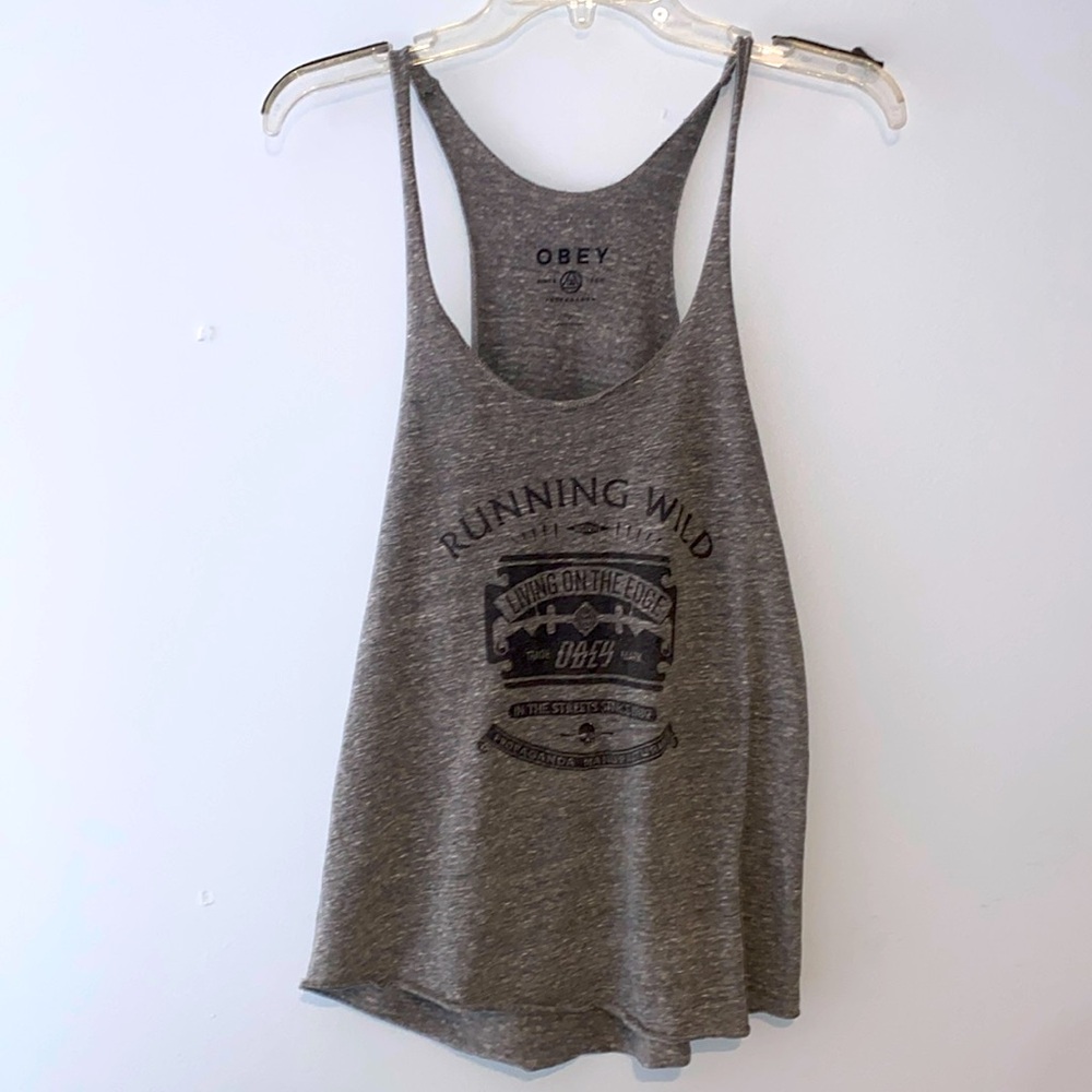 Obey tank top. Light weight. Small. Gray and black.